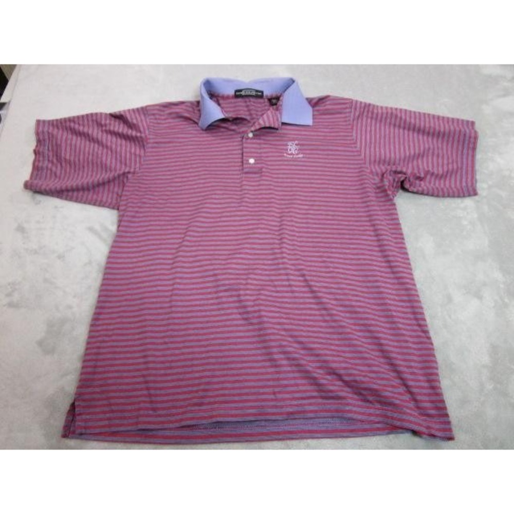 Carnoustie Polo Shirt Mens Large Red Striped East Lake Golf Club Cotton Logo